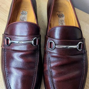 Vintage 1980s Men&#39;s Gucci Horsebit Slide On Loafers Brown Cordovan/Silver Hardware Lizard Leather Made In Italy Sz 44.5 (10.5 US)