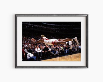 Dennis Rodman Print, Iconic Basketball Moment, Rodman Diving Poster, Dennis Rodman Laying Out, Photography Prints, Museum Quality Print