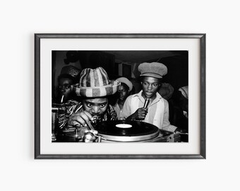 Jamaicaanse geluidssysteemcultuur, vintage fotoprint, fotografieprints, retro fotoprint, zwart-witprint, museumkwaliteit fotokunstprint