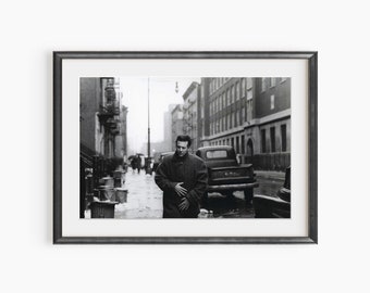 Mickey Rourke Poster, Black White Affiche, Mickey Rourke Walking on Old New York City's Street, Angel Heart Movie, Museum Quality Print