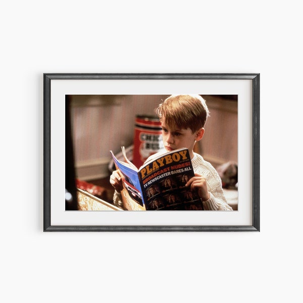 Home Alone Poster, Young Macaulay Culkin Reading Playboy Magazine, Iconic Movie Scene, Photography Prints, Museum Quality Movie Poster