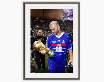 Impresión de Zinedine Zidane, Selección de fútbol de Francia, Copa Mundial de la FIFA 1998, Cartel de fútbol, Impresiones fotográficas, Cartel deportivo de calidad de museo