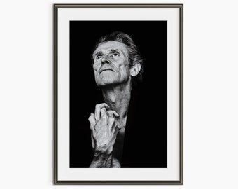 Retrato de Willem Dafoe, impresión fotográfica en blanco y negro, cartel de Willem Dafoe, cartel de arte de revista, decoración de pared en blanco y negro, cartel de estrella de cine