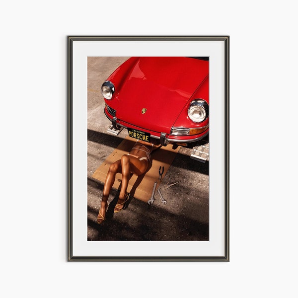 Retro Porsche 911 Poster, Red Porsche Coupe, Porsche Girls Print, Vintage Porsche Poster, Photography Prints, Museum Quality Photo Art Print