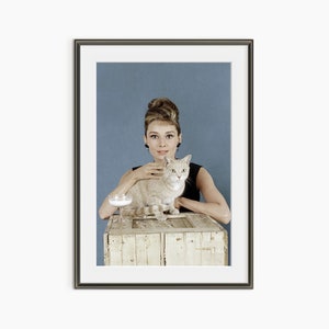 Audrey Hepburn and Cat, Holly Golightly Print, Vintage Poster, Photography Prints, Retro Photo, Home Decor, Museum Quality Photo Art Print