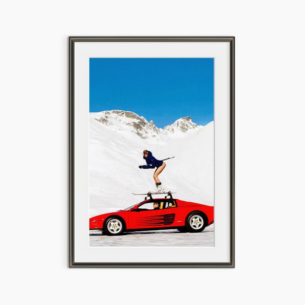 Off Piste Print, Tony Kelly, Photography Prints, Los Angeles, Fine Art Photo, Ski on Ferrari, Retro Poster, Museum Quality Photo Art Print