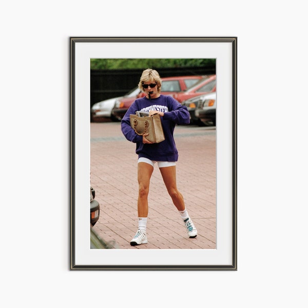 Princess Diana in Sports Outfit, Photography Prints, Princess of Wales, Vintage Poster, Retro Fashion Poster, Museum Quality Photo Art Print