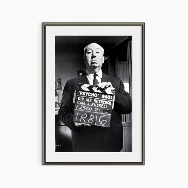 Alfred Hitchcock, Photography Prints, Hitchcock Poster, Psycho Movie, Black and White Wall Art, Museum Quality Photography Poster