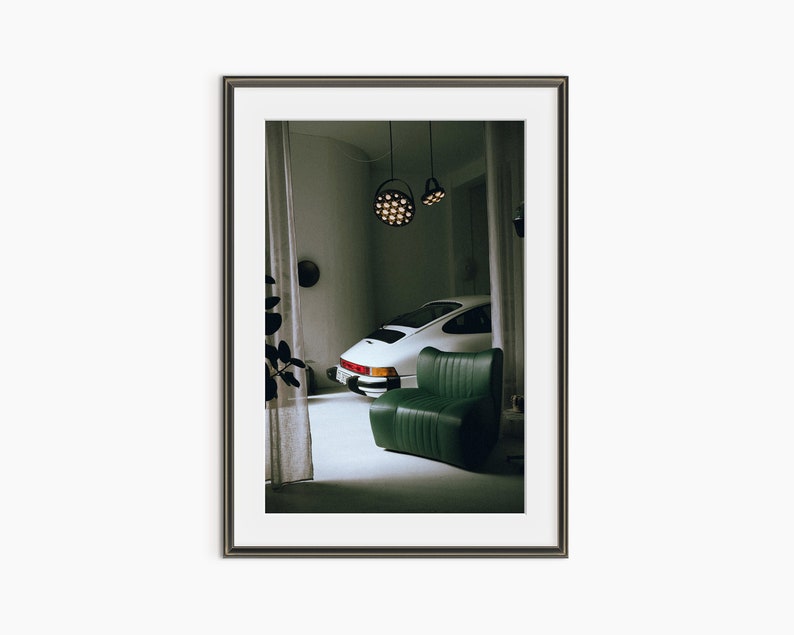 a picture of a living room with a green chair