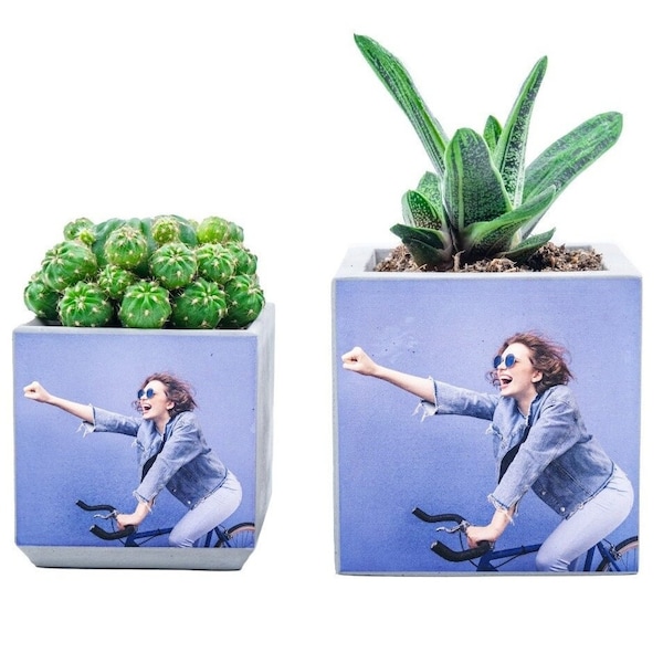 Custom Photo On Concrete Planter,Custom photo flower pot,Personalized Gift for,Handmade flower pot,Christmas gift,Cactus and succulent pot
