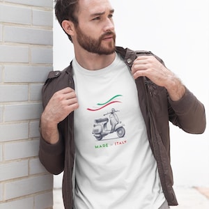 Vespa Scooter Italian Flag Unisex T-Shirt, Mod Retro Tee, Scooterist Lover Gift, Graphic Print Top