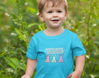 Everybunny Cute Toddlers Tee, Short Sleeve Crew Neck Colourful T Shirt, Novelty Graphic Writing Text Top, Cotton Organic Poppers T-Shirt