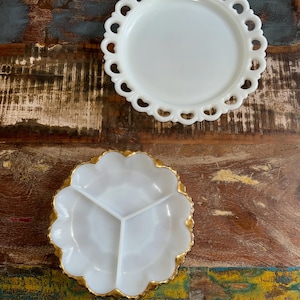 Vintage Milk Glass Dishes – milk glass tray gold rim lace rim