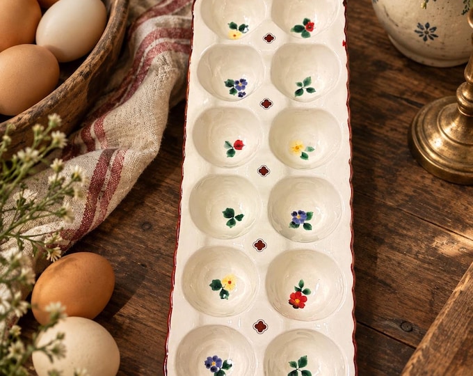 Ceramic Egg Holder Retro Farmhouse crate Cottagecore tray kitchen storage
