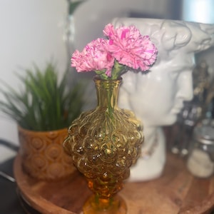Vintage Amber Glass Vase Grape Cluster Design Mid-Century Decor