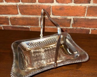 Vintage Metal Tray with handle Platter Dark Academia Decor silver tone vanity dish