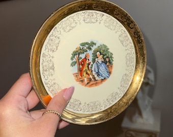 Baroque Tray Courting Couple Dish Sabin gold 22K Warranted plate Antique French decor