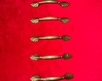 Puxadores de gaveta em latão com formato de concha recortada, estilo Art Déco, para armários, 12,7 cm (5").