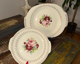 Limoges serveerschaalset – 22 kt gouden rand – vintage cottagecore boerderijdecor