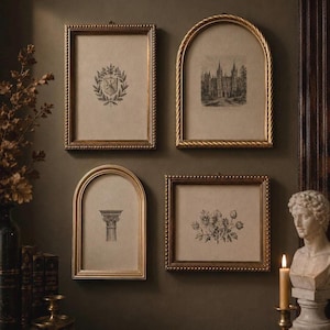 Arched Picture Frame Set Gold Dark Academia wall Decor