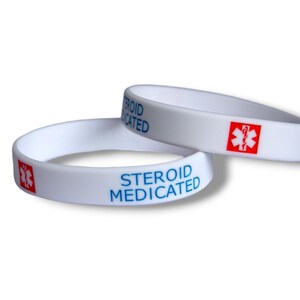 2 pulseras de alerta médica con esteroides, pulsera de silicona para primeros auxilios de emergencia.