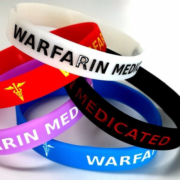 5x WARFARIN Medicated Medical Alert Wristband Emergency First Aid Bracelet Glow in Dark Wristbands