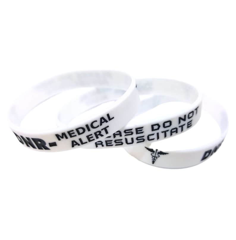 2x White DNR Please Do Not Resuscitate Medical Alert Wristband Bracelet