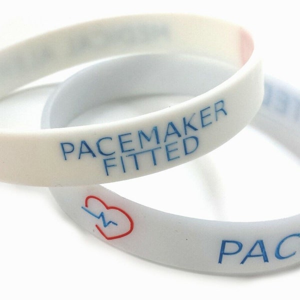 2x PACEMAKER FITTED Medical Alert Wristbands Heart Disease Awareness Silicone Emergency First Aid Bracelet Wristband