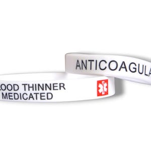 2x BLOOD THINNER Medicated Medical Alert Wristbands Emergency First Aid Bracelet Anticoagulant Wristband