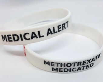 2x METHOTREXATE Medicated Medical Alert Wristband Bracelet Silicone Emergency First Aid Wristbands