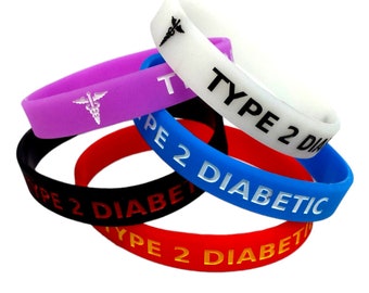 5x TYPE 2 Diabetic Medical Alert Wristband Diabetes Emergency First Aid Bracelet Awareness Wristbands