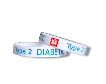 2x Type 2 Diabetic Diabetes Medical Alert Wristband Silicone Bracelet Emergency First Aid Wristbands