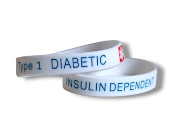 2x Type 1 Diabetic Insulin Dependent Medical Alert Wristbands Emergency First Aid Silicone Bracelet Diabetes Wristband