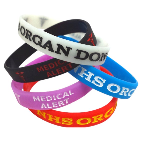 5x NHS Organ Donor Medical Alert Wristbands Emergency Hospital Bracelet Surgery Doctors Glow in the Dark Wristband