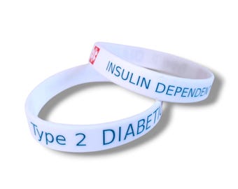2x TYPE 2 DIABETIC INSULIN Dependent Diabetes Medical Alert Wristband Bracelet Emergency First Aid Awareness Wristbands