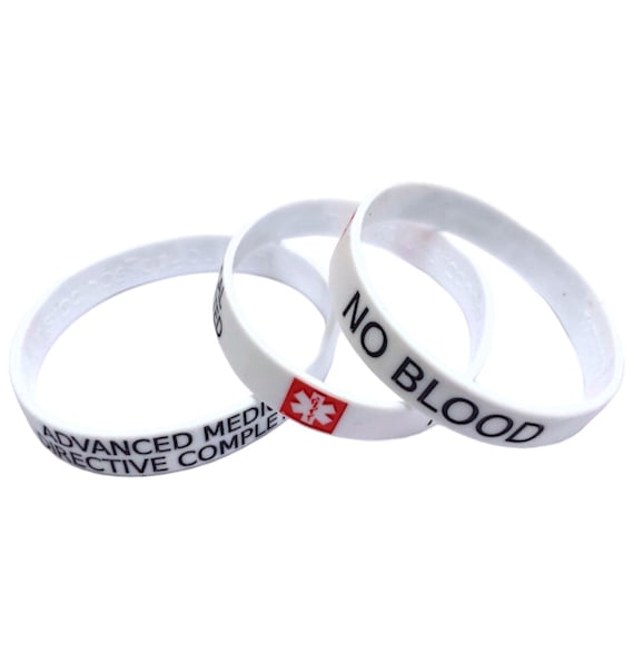 NO BLOOD Advanced Medical Directive Complete Alert Wristband Silicone Bracelet Emergency Surgery Wristbands