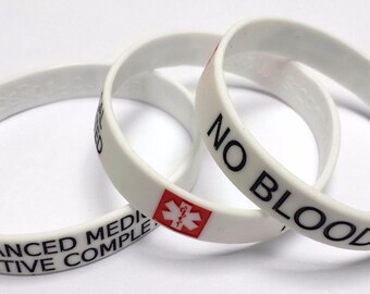 NO BLOOD Advanced Medical Directive Complete Alert Wristband Silicone Bracelet Emergency Surgery Wristbands