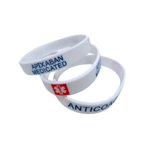 2x APIXABAN Medicated Medical Alert Wristband Bracelet Silicone Anticoagulant Emergency First Aid Bracelets