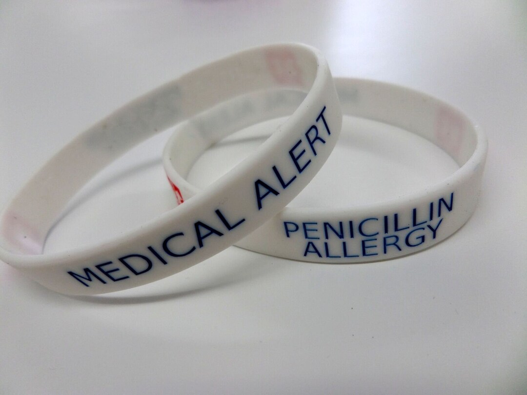2x PENICILLIN ALLERGY Medical Alert Wristbands Silicone Bracelet
