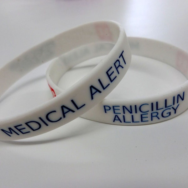 2x PENICILLIN ALLERGY Medical Alert Wristbands Silicone Bracelet Emergency First Aid Wristband