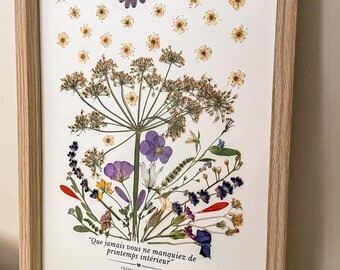 Spring! · Framed pressed flower print 23 × 32 cm · Handmade botanical art