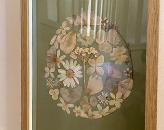 Garden in Silence · Framed Pressed Flower Painting 21.7 × 21.7 cm · Handmade Botanical Art