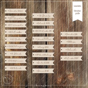 Puede incluir: Un conjunto de 16 pancartas de papel marrón imprimibles con varias frases alemanas, incluyendo "Danke für alles", "Liebe Grüße", "Alles Liebe", "Herzlichen Glückwunsch" y "Happy Birthday".