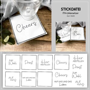 ITH embroidery file - Cheers coaster
