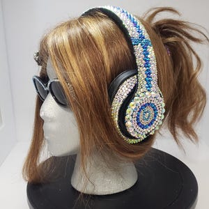 Handmade Bling Authentic Beats Studio 3 Wireless Headphones – AB & Navy Teal Rhinestone Enhanced