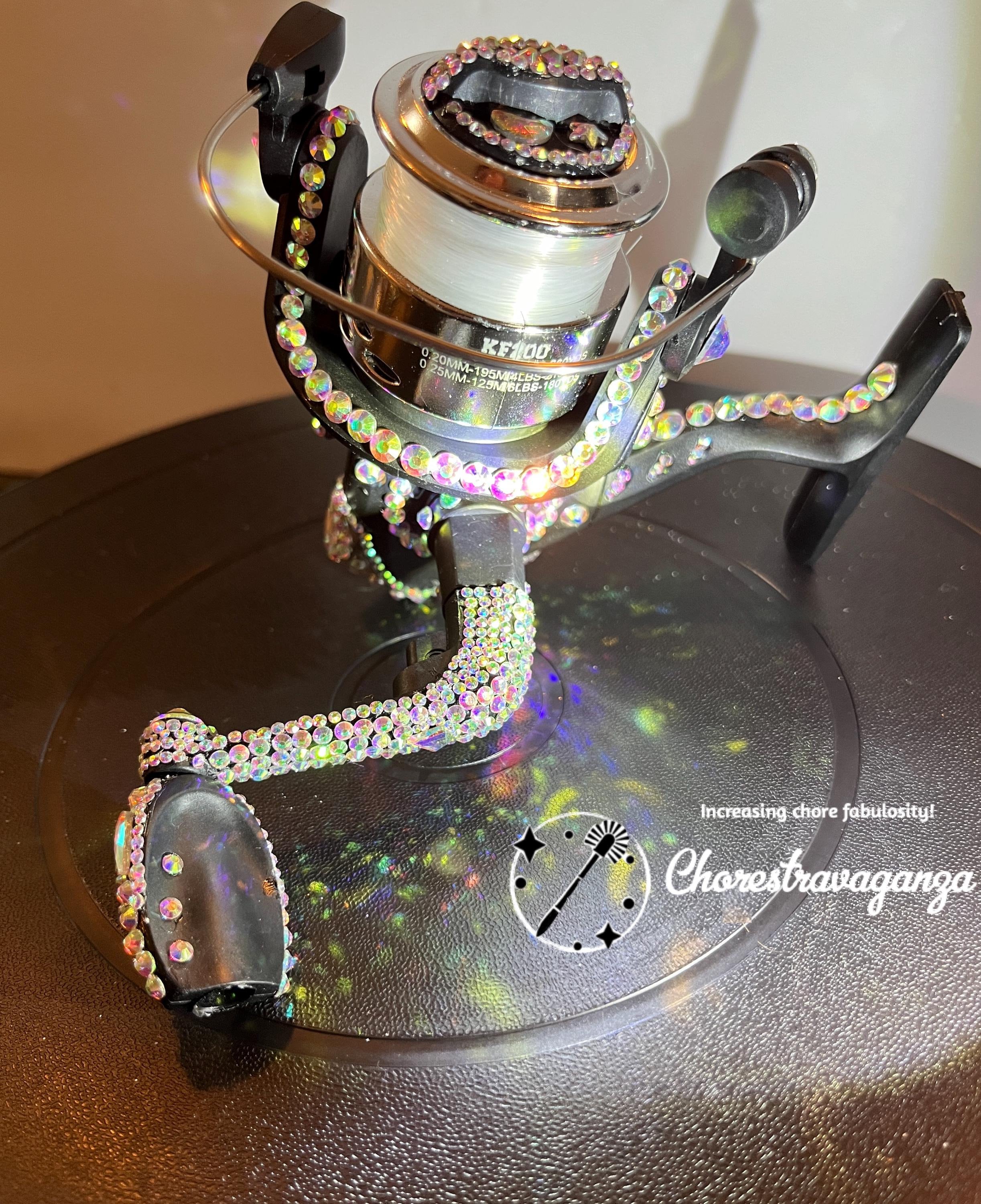 bedazzled fishing pole Bling Fishing Reel 5.2:1 Gear Ratio Spinning Reel With Fishing Line AB  Rhinestone