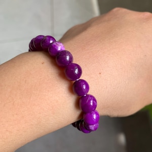 Purple Sugilite Bracelet | Natural Round Bead Bracelet | High-Quality Sugilite Bracelet | Women&#39;s Crystal Gift