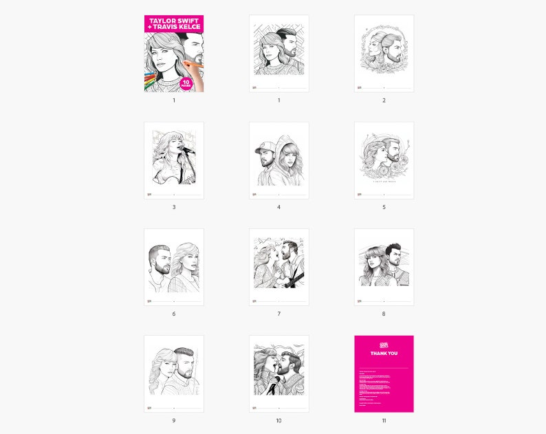 Taylor Swift & Travis Kelce Coloring Book Instant Download PDF 10