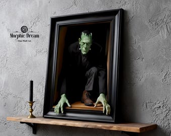 Frankenstein "Escaping Criticism 2" Canvas Art 3D Unique Trompe-l'œil Optical Illusion Classic Monster *Frame Is Part Of The Image Not Real*