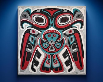 First Nations Raven Abstract Pacific Northwest Pop Art Mid-Century Oil Paint Render PNW Raven Haida Stylized Graphic Lodge Cabin Gift Shop